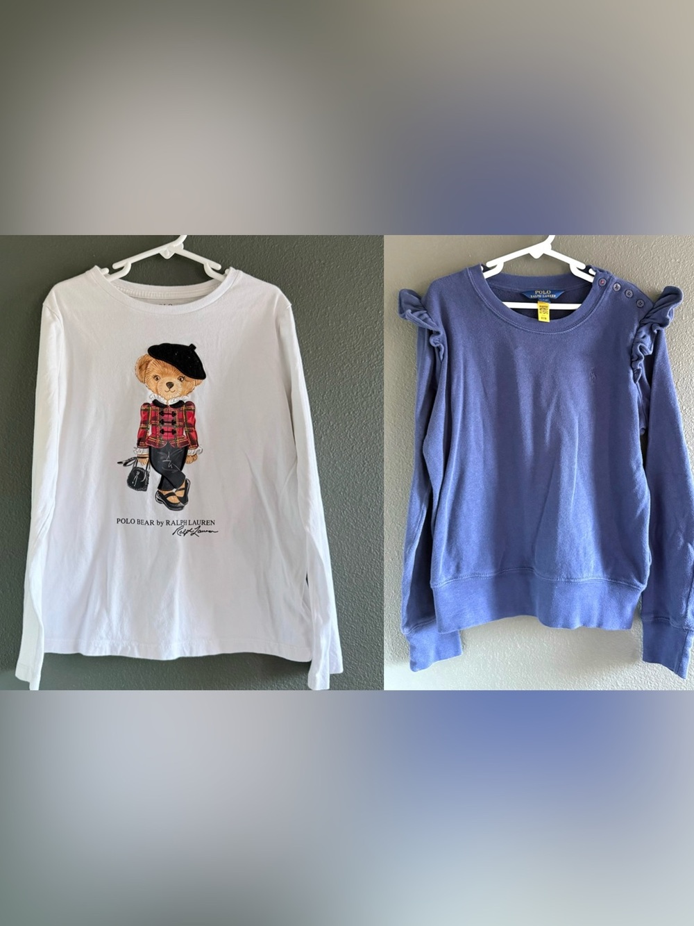 Polo Ralph Lauren Bear Graphic & Blue Ruffle 8-10 Shirts